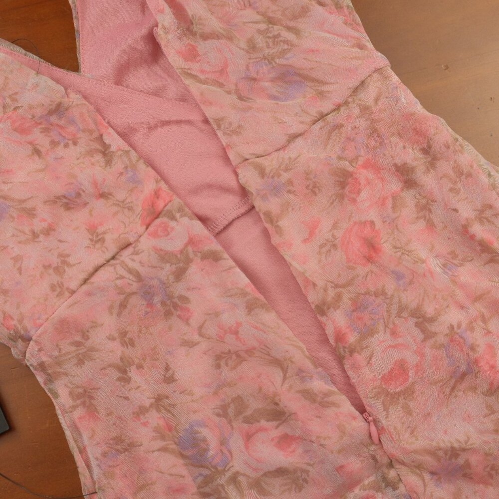 Lulu's Dreamiest Desires Floral Flutter Sleeve V-neck Maxi Dress, Pink, Small - Picture 8 of 11